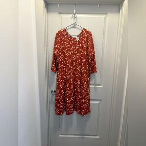 Pact Women's Rust Red Floral Midi Dress NWOT Size 3XL